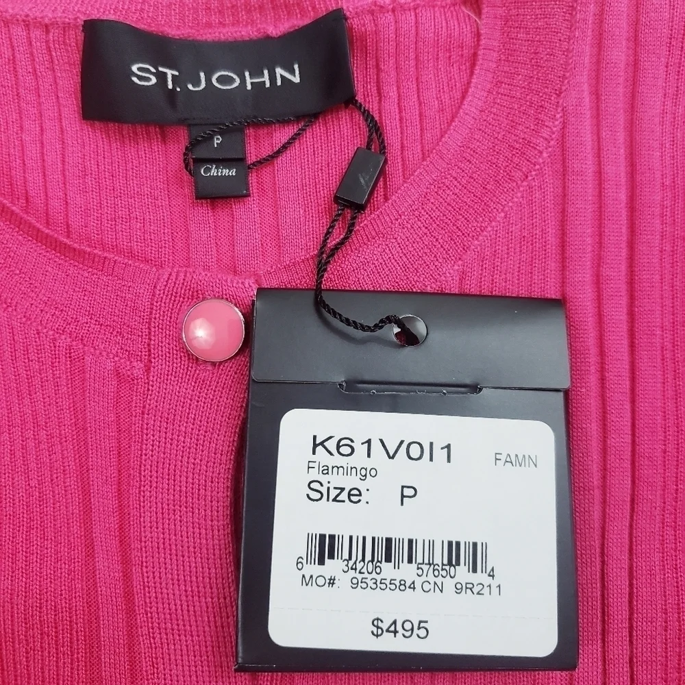 NWT St. John Super Fine Wool & Silk Ribbed Cardigan Flamingo - Picture 7 of 10